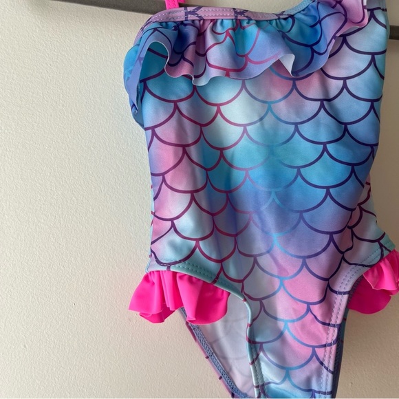 🌼 5/$25 Toddler Mermaid One-Shoulder Swimsuit Size 90 | Ruffle Bathing Suit - Picture 2 of 6